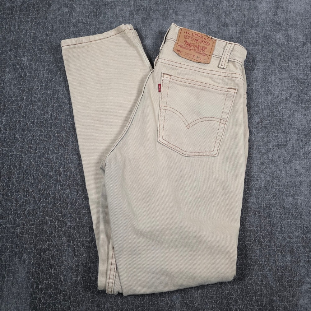 Vintage 90s Levis 550 Relaxed Fit Tapered Leg Tan Beige Jeans Made in USA 30x30